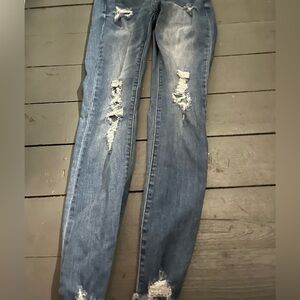 Rue 21, more of a washed out blue jegging. Size 4 worn. High rise.